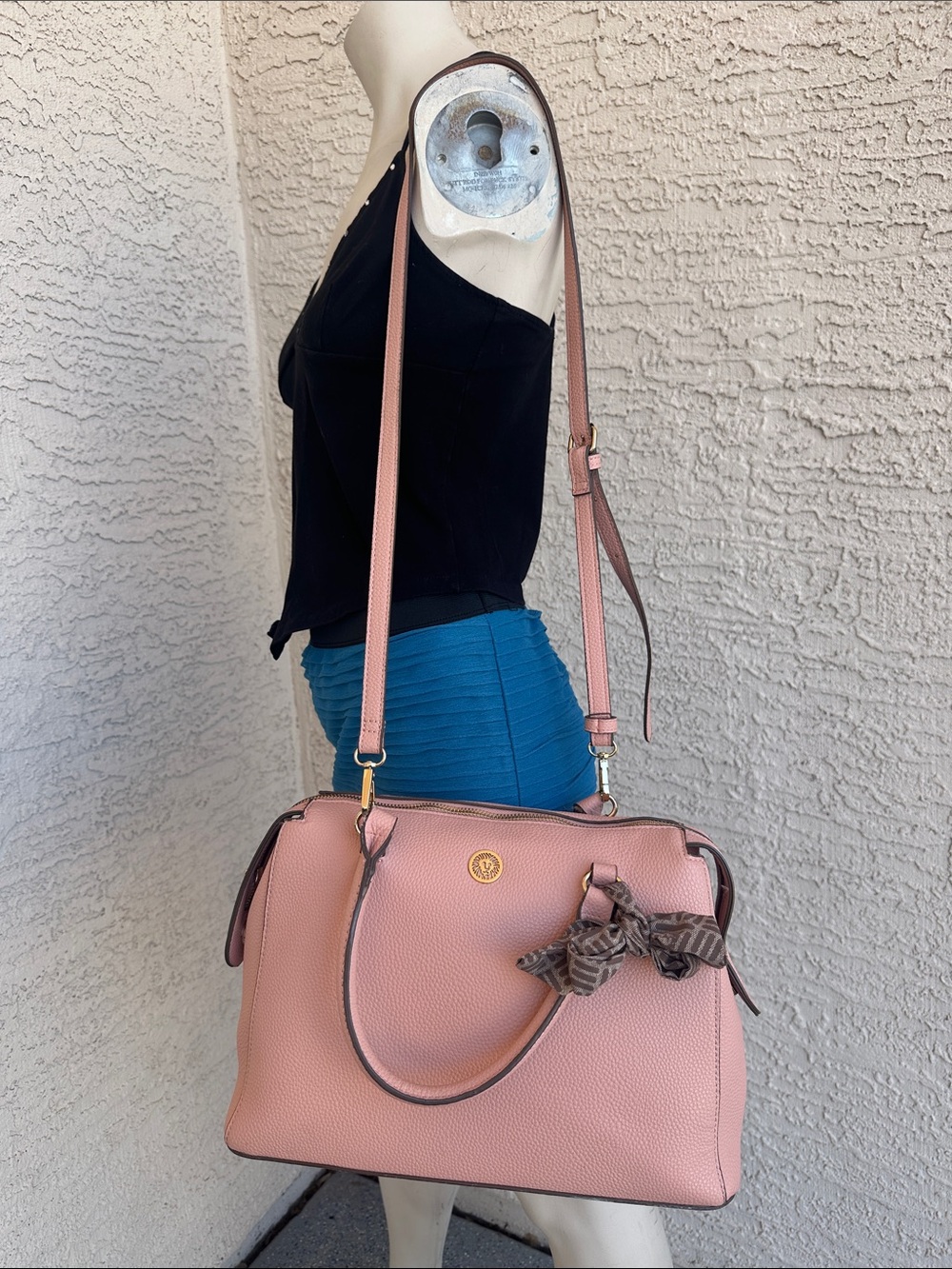 Ann Klein Blush Pink Vegan Leather Satchel/crossbody Bag